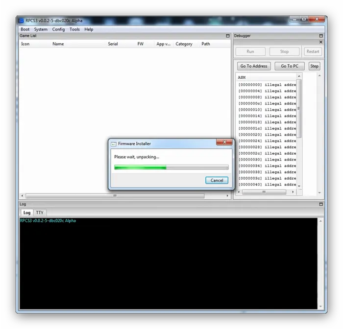 Процесс установки флэш-файла для Windows 7 PS3 Simulator