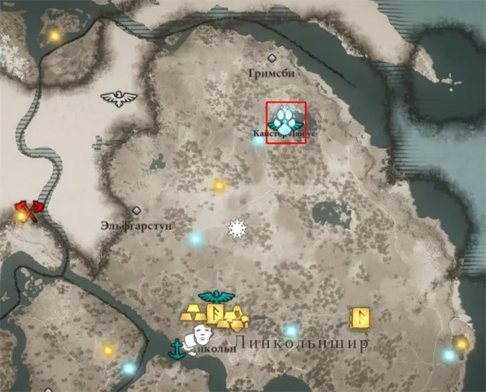 Расположение Бешеного волка на карте Assassin's Creed: Валгалла