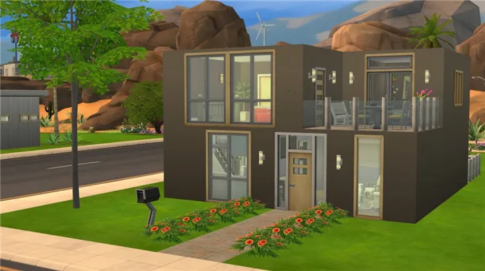 Двухэтажный дом с плоской крышей для Sims 4