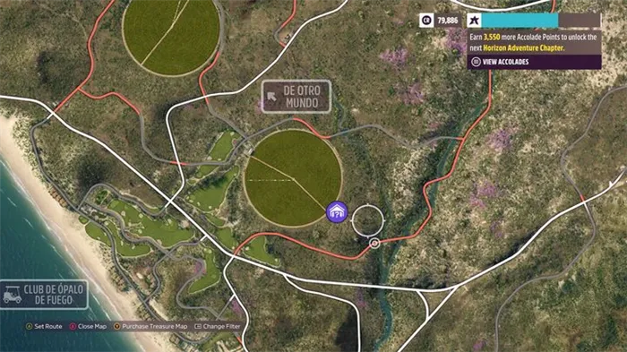 It is located south of De Otro Mundo, near the southwest part of the circle - Forza Horizon 5: All Barn Finds - list - Guide - Forza Horizon 5 Guide