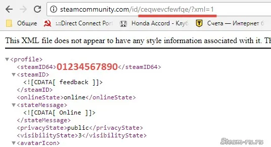 Информация об идентификаторе Steam в XML