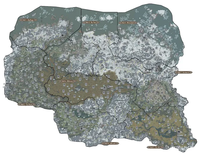 The Elder Scrolls 5 (TES V): Skyrim: Карта со всеми локациями