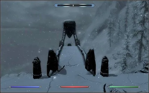 Достигнув места назначения, будьте осторожны, так как вокруг пьедестала могут быть бандиты - Ритуальное заклинание разрушения - Задания Коллегии Винтерхолда - The Elder Scrolls V: Skyrim Game Guide