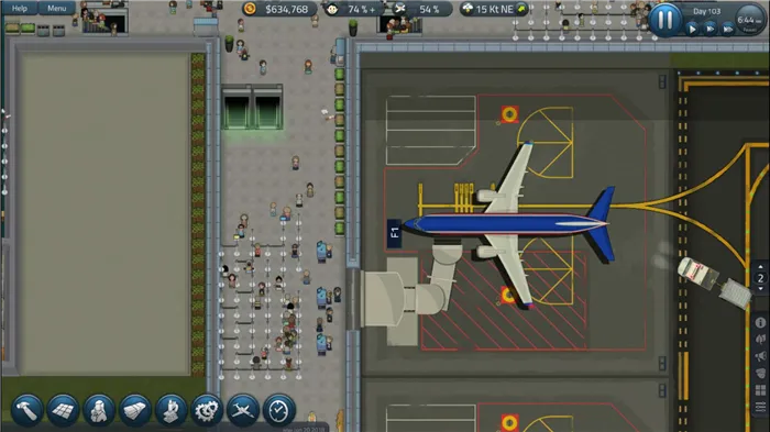 Скриншот симуляции аэропорта с самолетом посередине