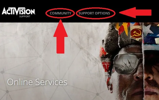 Кнопки для поиска решений на сайте Activision
