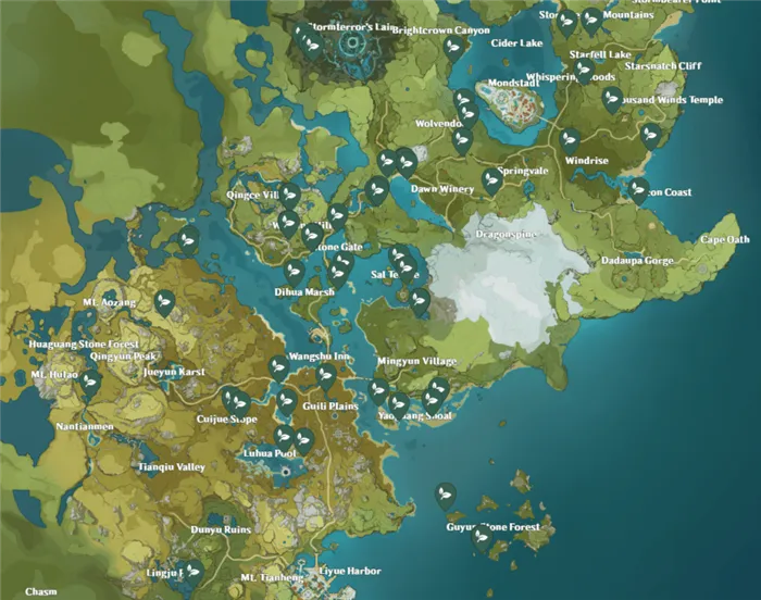 Самая полная карта расположения всех туманных цветов в Genshin Impact в 2020