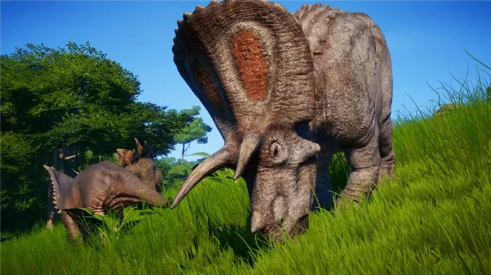 A majestic Triceratops in one of the best dinosaur games, Jurassic World Evolution