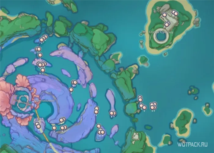 Жемчужина Санго на карте Ватацуми Genshin Impact