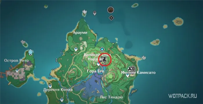 Священная сакура на карте Genshin Impact