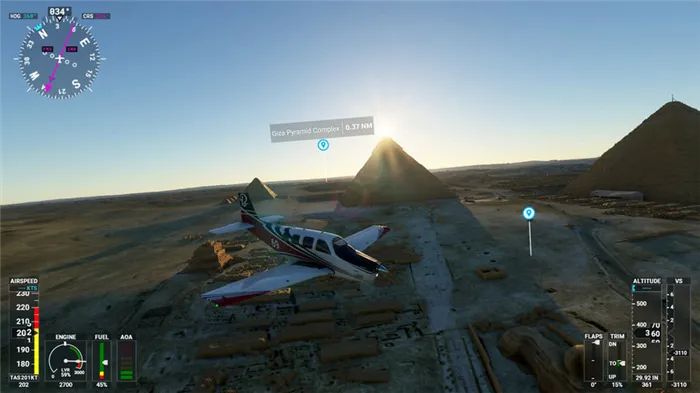 Полет над пирамидами в Microsoft Flight Simulator