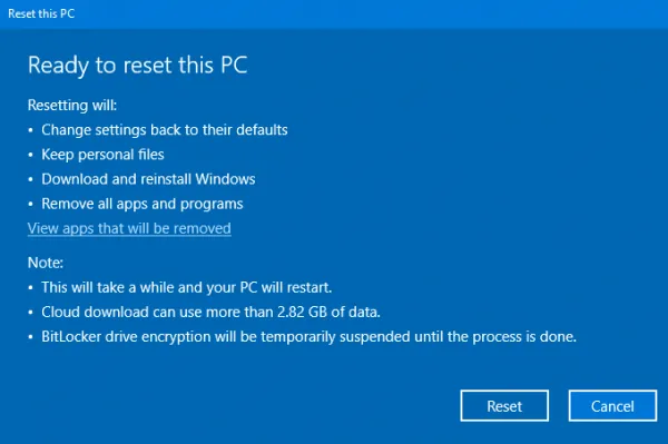 Cloud Reset Переустановите Windows 10